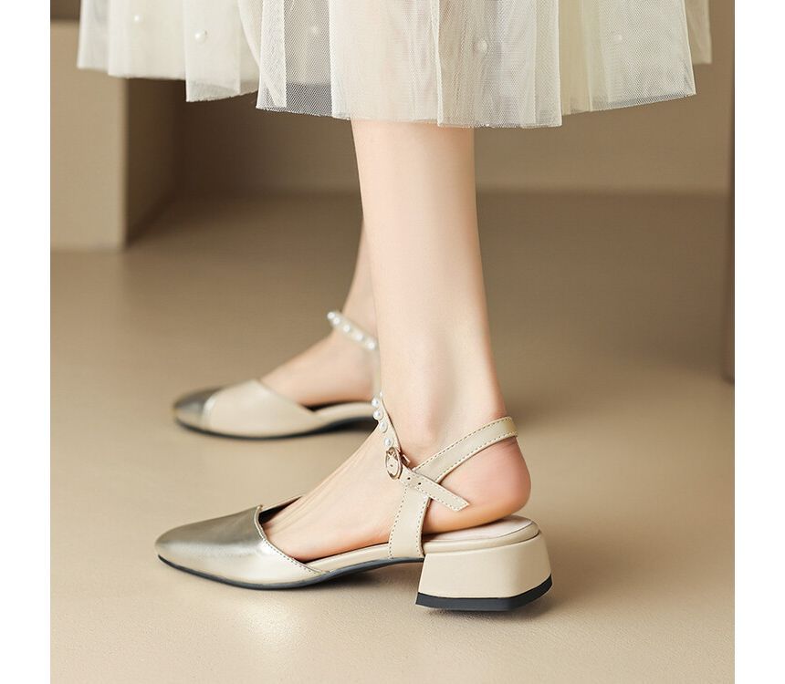 Block Heel Faux Pearl Sandals SpreePicky