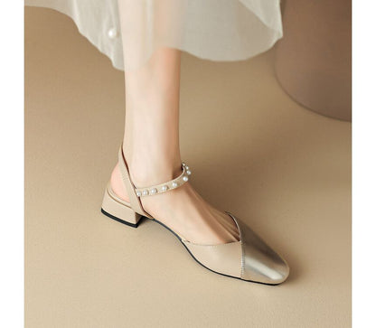 Block Heel Faux Pearl Sandals SpreePicky