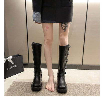 Faux Leather Buckled Tall Boots mySite