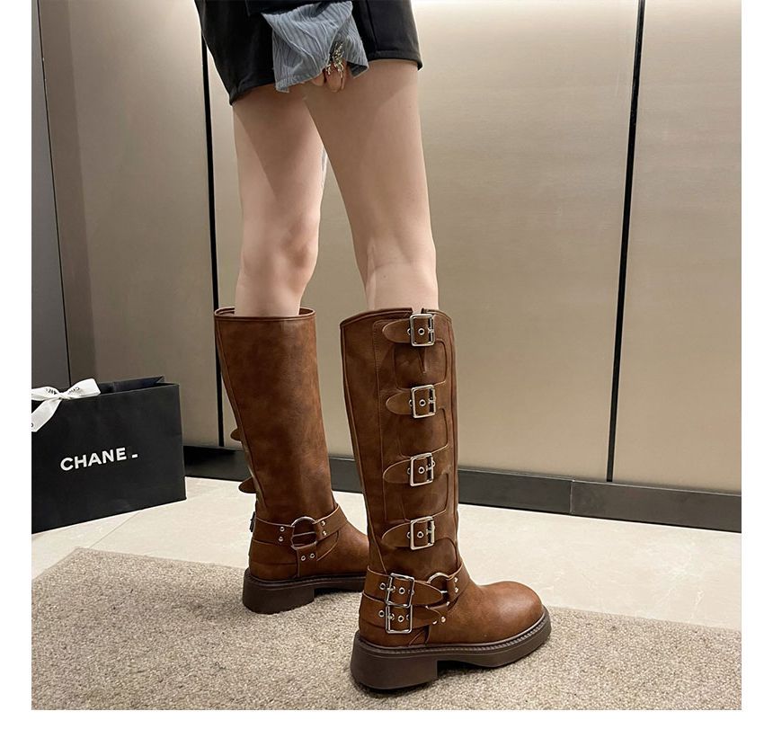 Faux Leather Buckled Tall Boots mySite