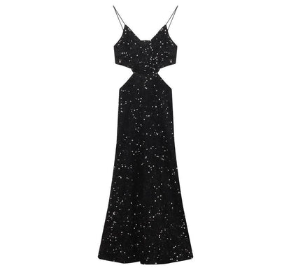 Spaghetti Strap Sequined Cutout Mermaid Evening Gown mySite