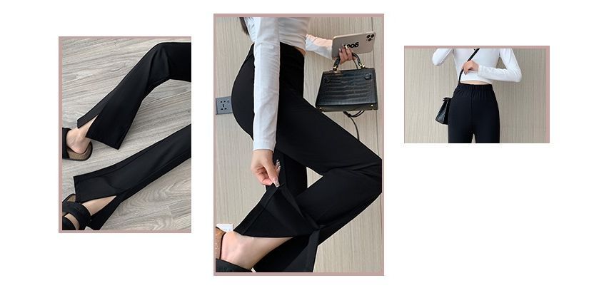 Elastic Waist Plain Flared  Pants SpreePicky