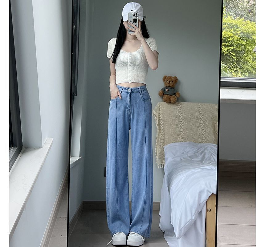 High Waist Washed Wide Leg Jeans SpreePicky