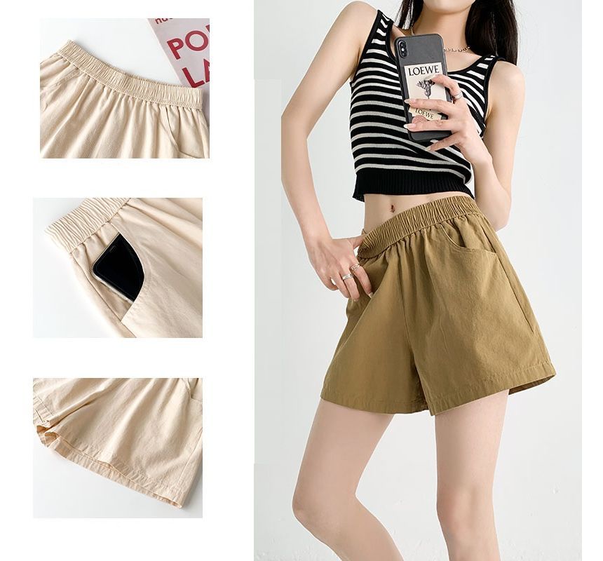 Elastic Waist Plain Shorts SpreePicky