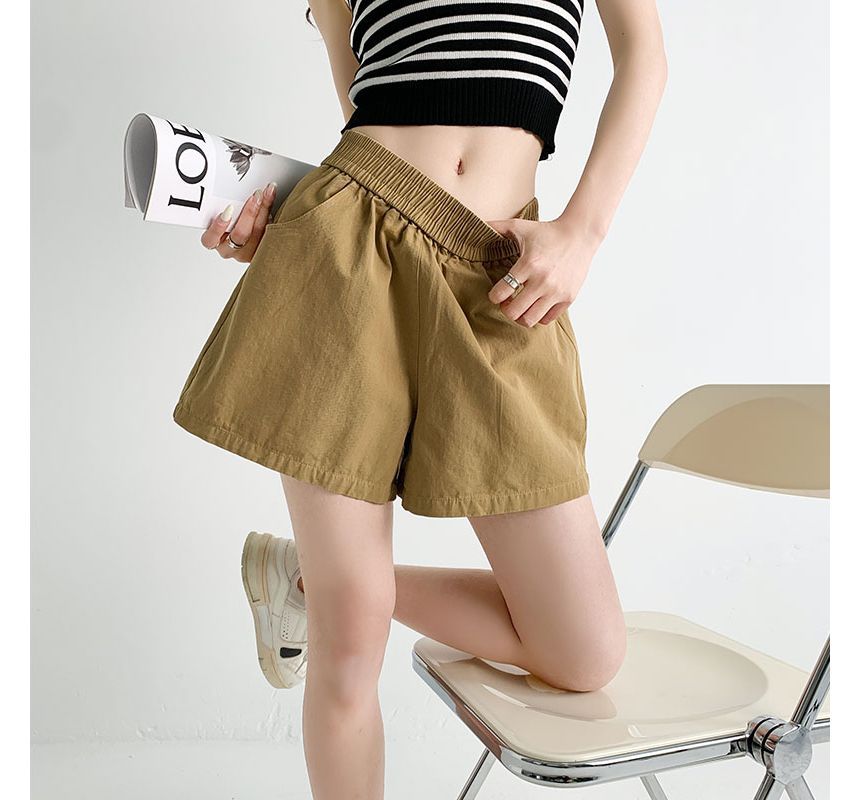 Elastic Waist Plain Shorts SpreePicky