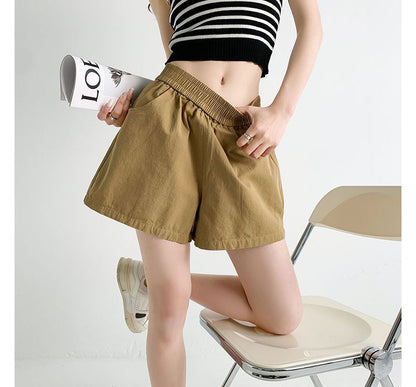 Elastic Waist Plain Shorts SpreePicky