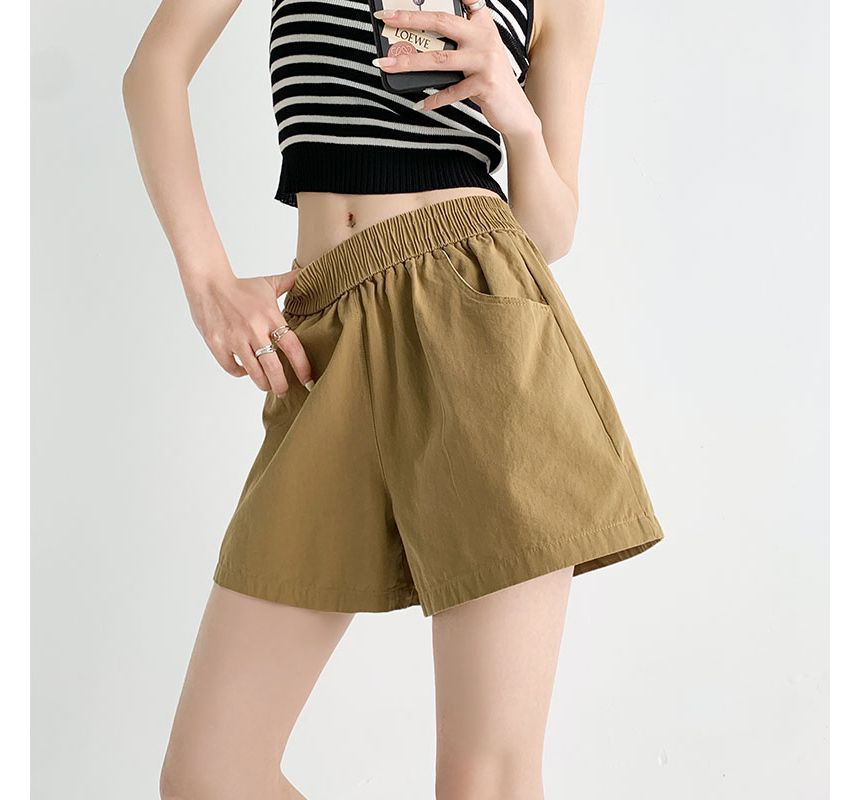 Elastic Waist Plain Shorts SpreePicky