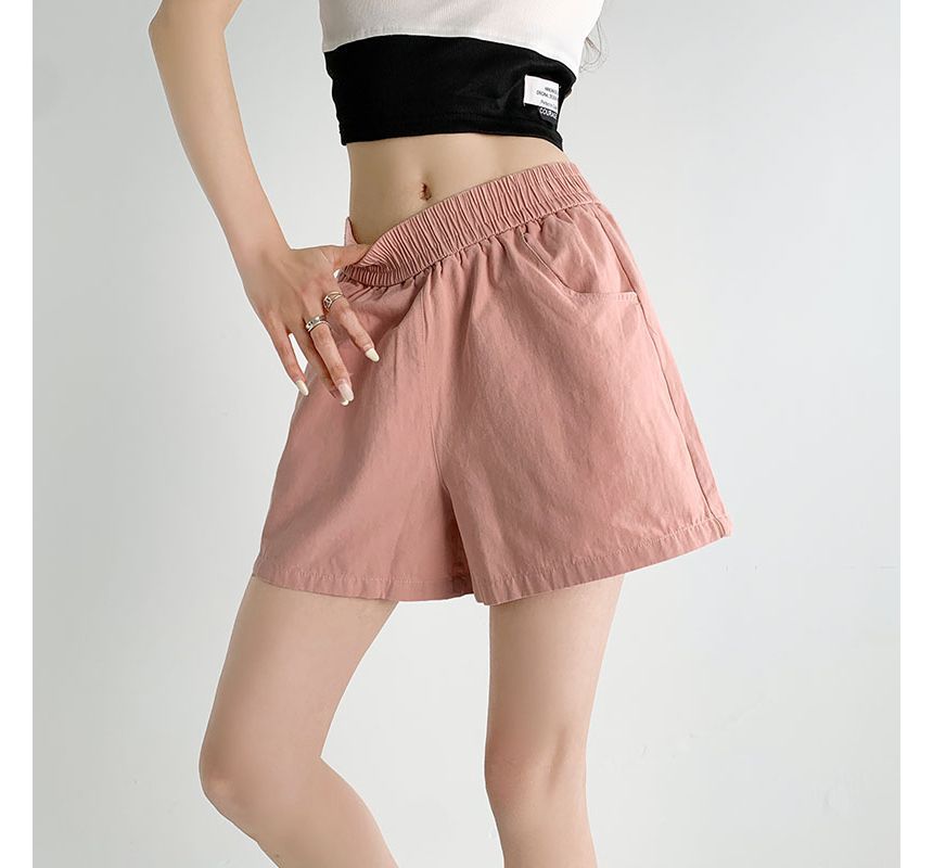 Elastic Waist Plain Shorts SpreePicky