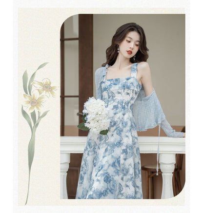 Spaghetti Strap Square Neck Floral Midi A SpreePicky