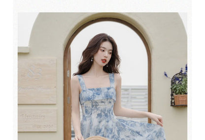 Spaghetti Strap Square Neck Floral Midi A SpreePicky