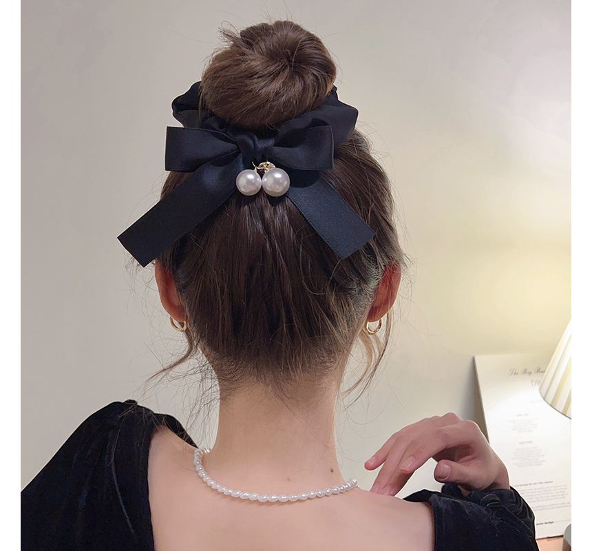 Ribbon Faux Pearl Hair Tie SpreePicky