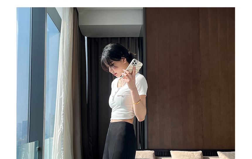 (Various Designs) Rise High Flared Plain Pants FashionChic