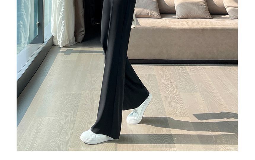 (Various Designs) Rise High Flared Plain Pants FashionChic