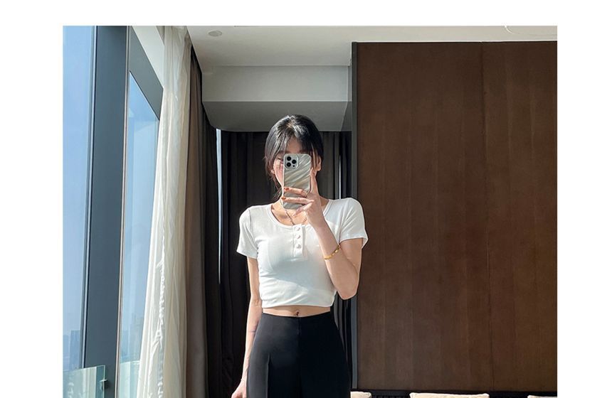 (Various Designs) Rise High Flared Plain Pants FashionChic