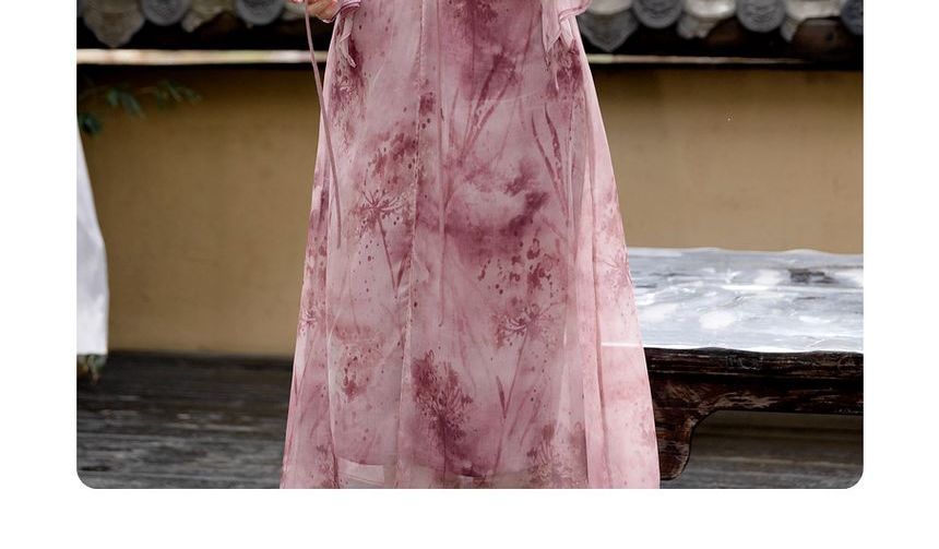 Long Sleeve Square Neck Tie Dye Layered Midi Dress SpreePicky