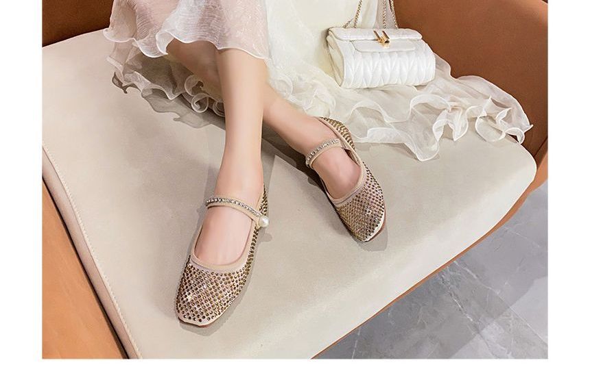 Studded Rhinestone Mary Jane Flats SpreePicky