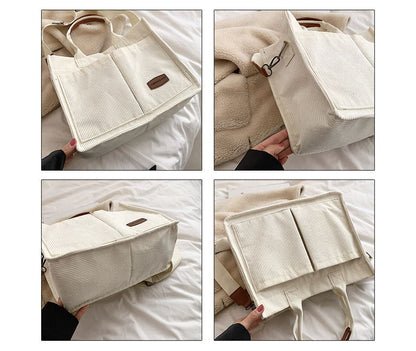 Plain Corduroy Top Handle Crossbody Bag SpreePicky