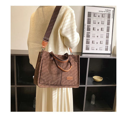 Plain Corduroy Top Handle Crossbody Bag SpreePicky