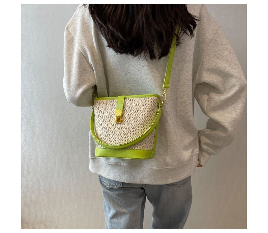 Woven Top Handle Buckled Bucket Bag SpreePicky