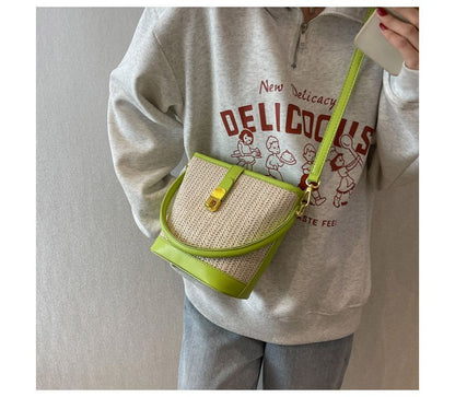 Woven Top Handle Buckled Bucket Bag SpreePicky