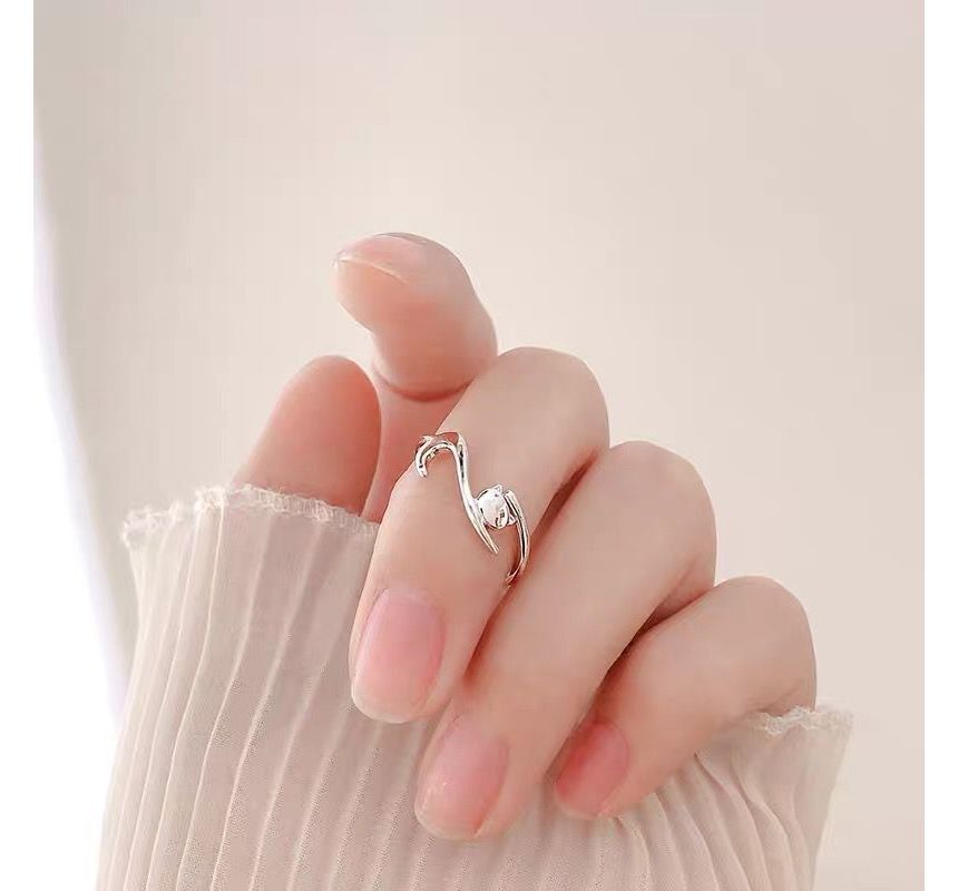 Cat Rhinestone Alloy Open Ring SpreePicky