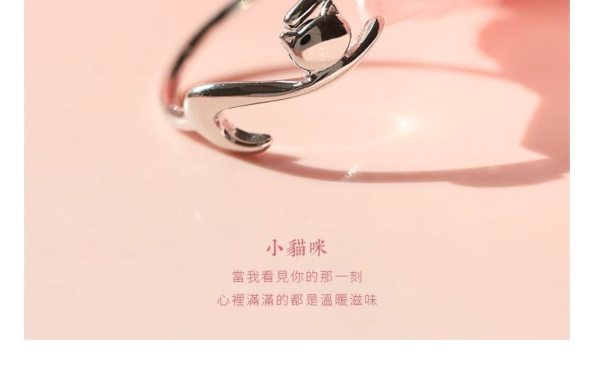 Cat Rhinestone Alloy Open Ring SpreePicky