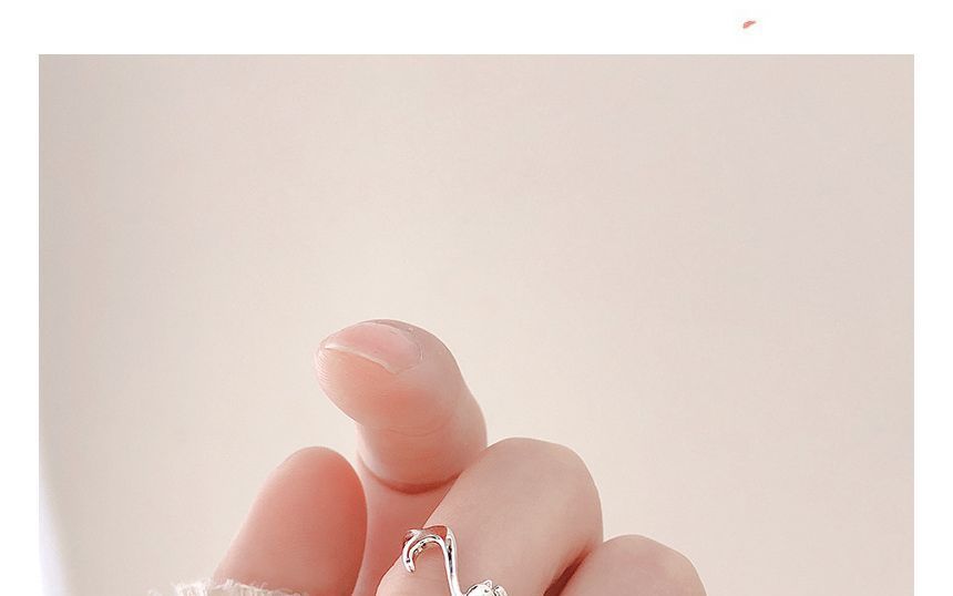 Cat Rhinestone Alloy Open Ring SpreePicky