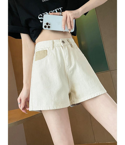 High Waist Embroidered Applique Denim Hot Pants SpreePicky