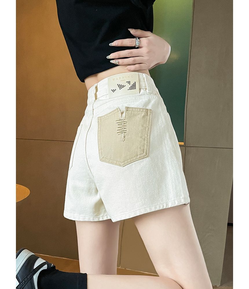 High Waist Embroidered Applique Denim Hot Pants SpreePicky