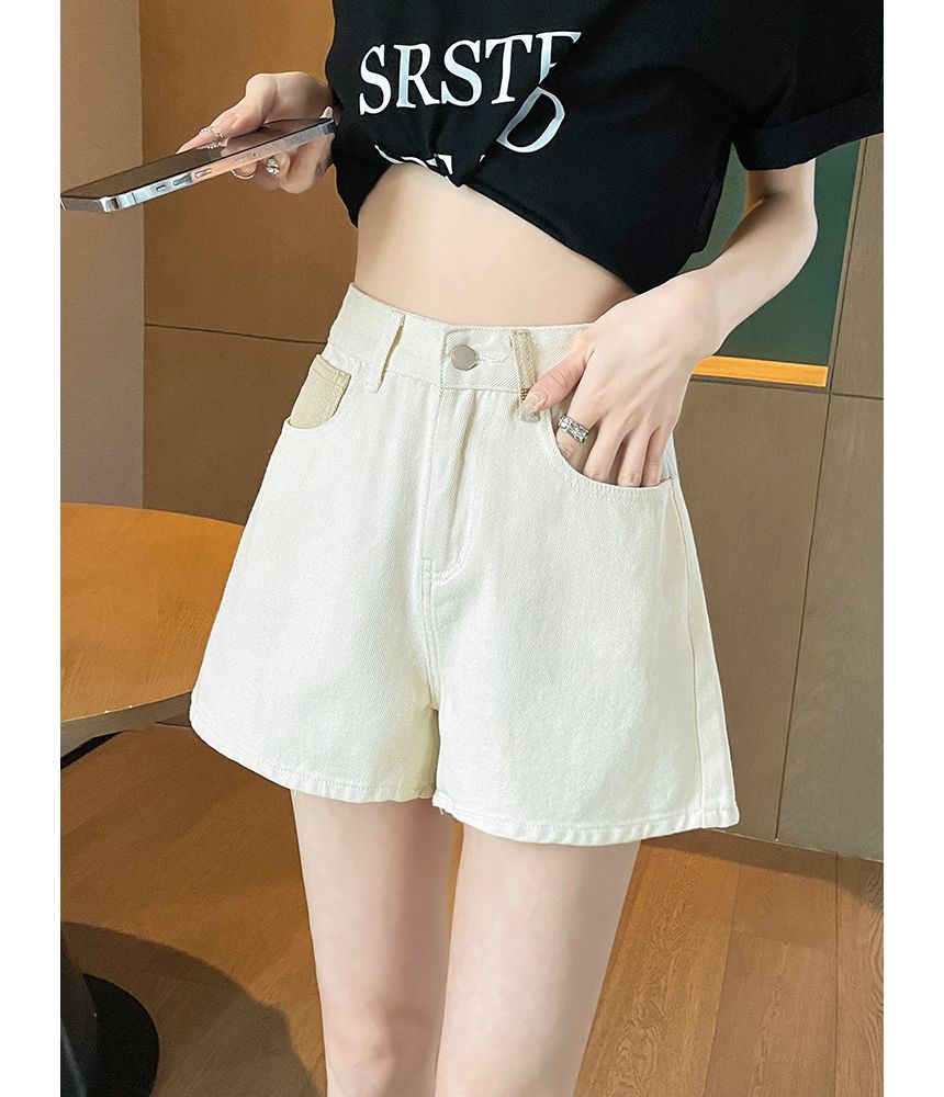 High Waist Embroidered Applique Denim Hot Pants SpreePicky