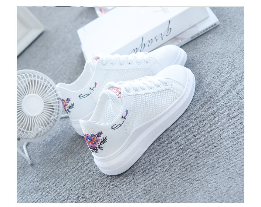 Floral Embroidered Mesh Panel Platform Sneakers SpreePicky