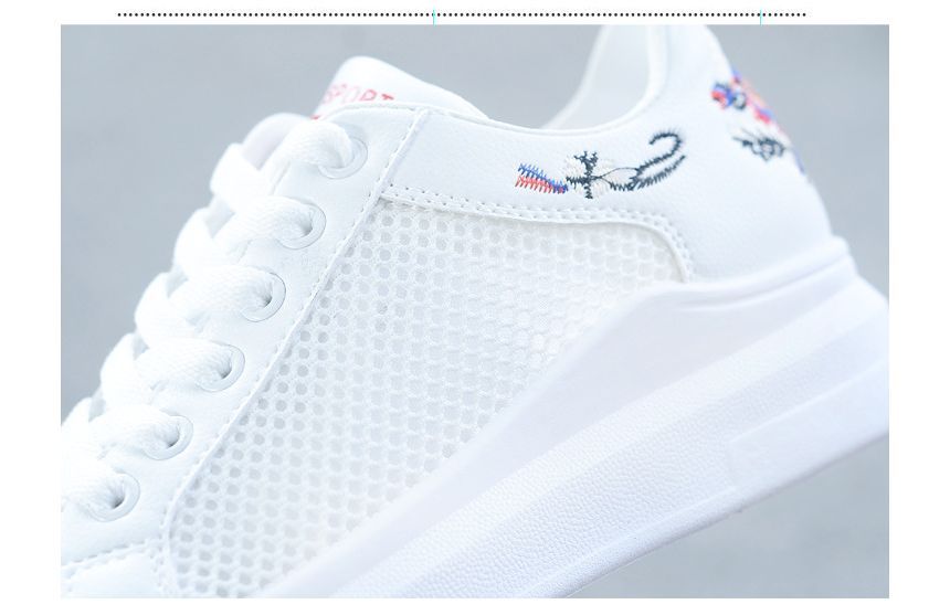 Floral Embroidered Mesh Panel Platform Sneakers SpreePicky