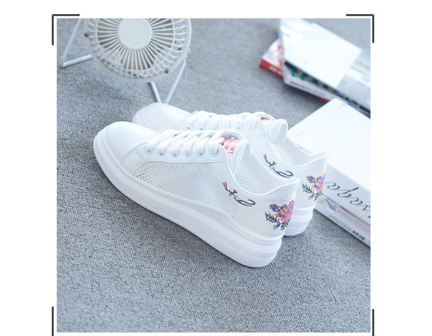 Floral Embroidered Mesh Panel Platform Sneakers SpreePicky