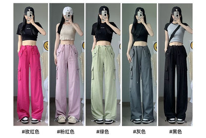 Plain High Waist Wide Leg Cargo Sweatpants SpreePicky