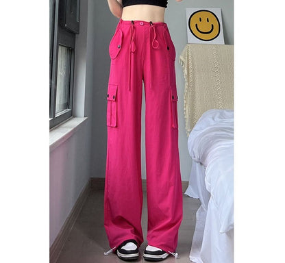 Plain High Waist Wide Leg Cargo Sweatpants SpreePicky