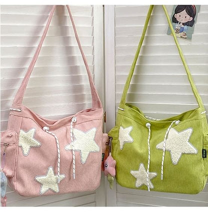 Corduroy Star Applique Drawstring Crossbody Shoulder Bag mySite