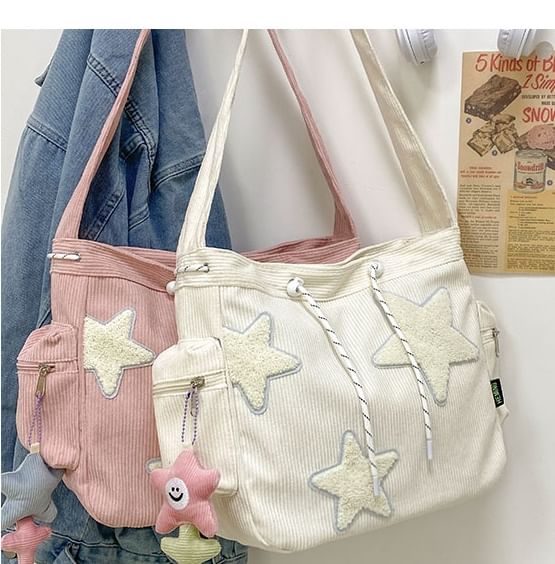 Corduroy Star Applique Drawstring Crossbody Shoulder Bag mySite