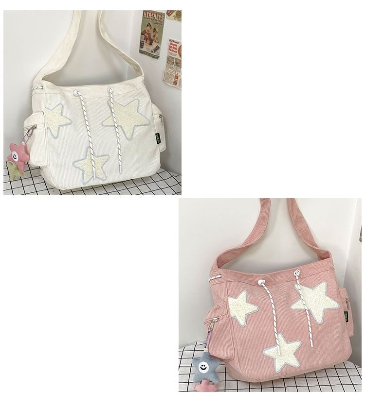 Corduroy Star Applique Drawstring Crossbody Shoulder Bag mySite