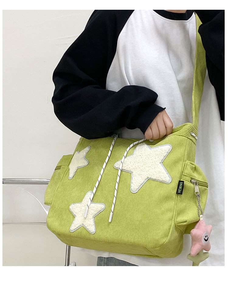 Corduroy Star Applique Drawstring Crossbody Shoulder Bag mySite