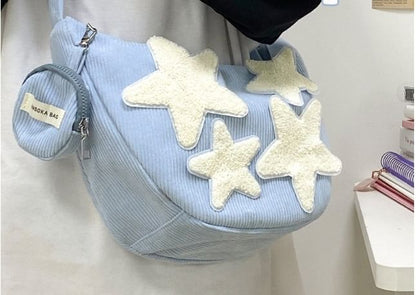 Corduroy Star Applique Zipper Crossbody Pouch With Coin Purse (Various Designs) mySite