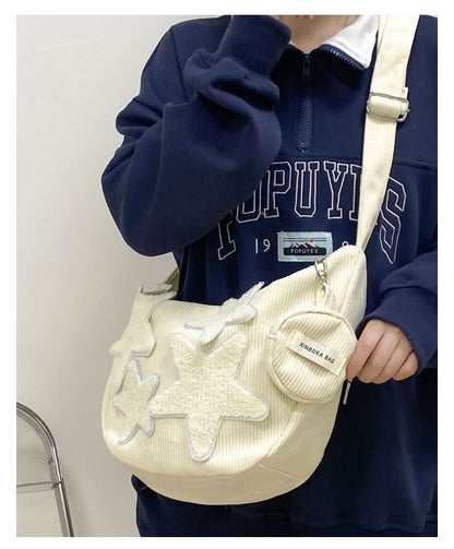 Corduroy Star Applique Zipper Crossbody Pouch With Coin Purse (Various Designs) mySite