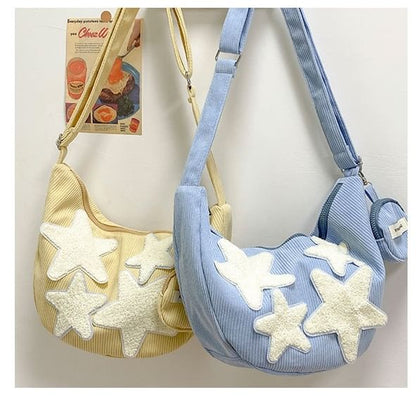 Corduroy Star Applique Zipper Crossbody Pouch With Coin Purse (Various Designs) mySite