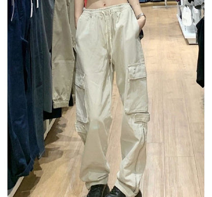 Low Rise Plain Drawstring Cargo Baggy Pants SpreePicky