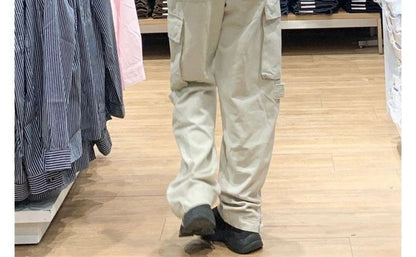 Low Rise Plain Drawstring Cargo Baggy Pants SpreePicky