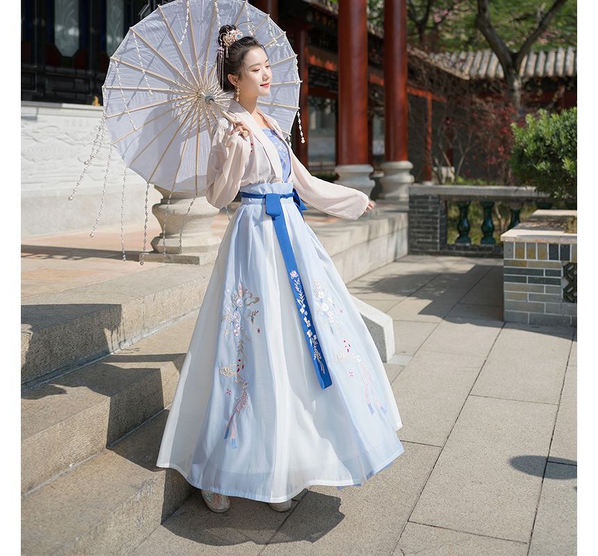 Traditional Chinese Set: Open Front Jacket + Camisole Top + Maxi Skirt SpreePicky