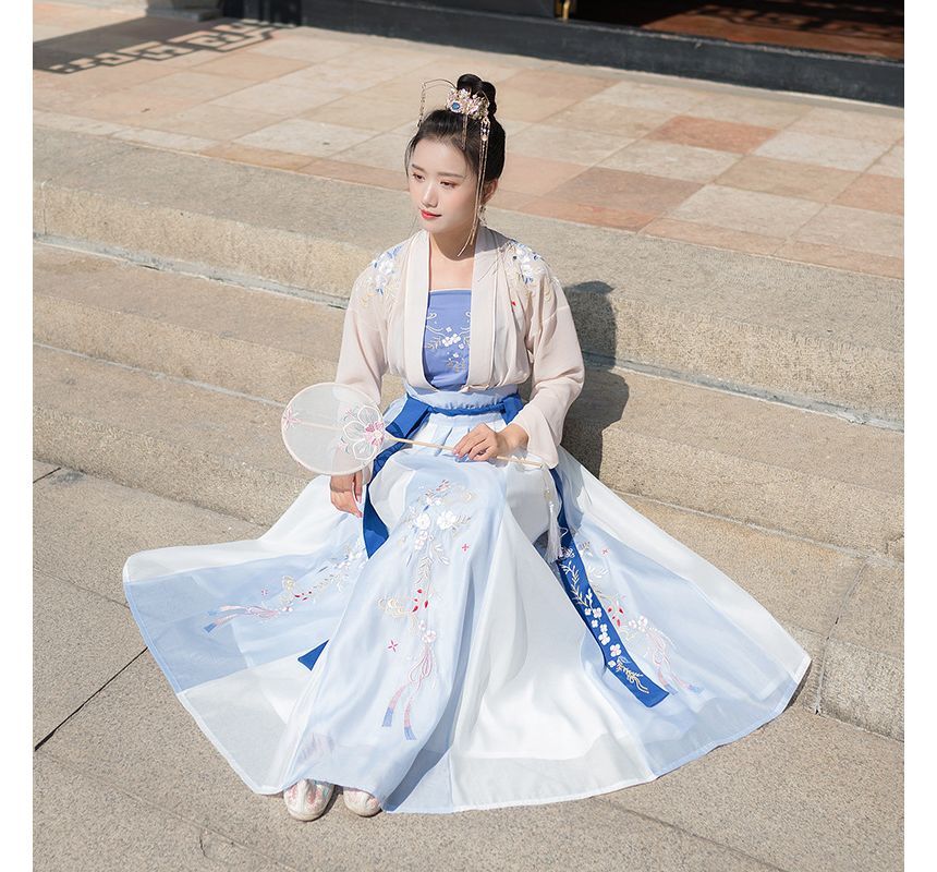 Traditional Chinese Set: Open Front Jacket + Camisole Top + Maxi Skirt SpreePicky