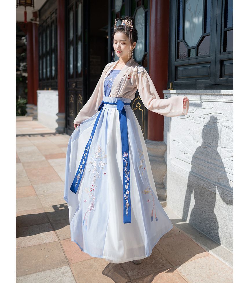 Traditional Chinese Set: Open Front Jacket + Camisole Top + Maxi Skirt SpreePicky