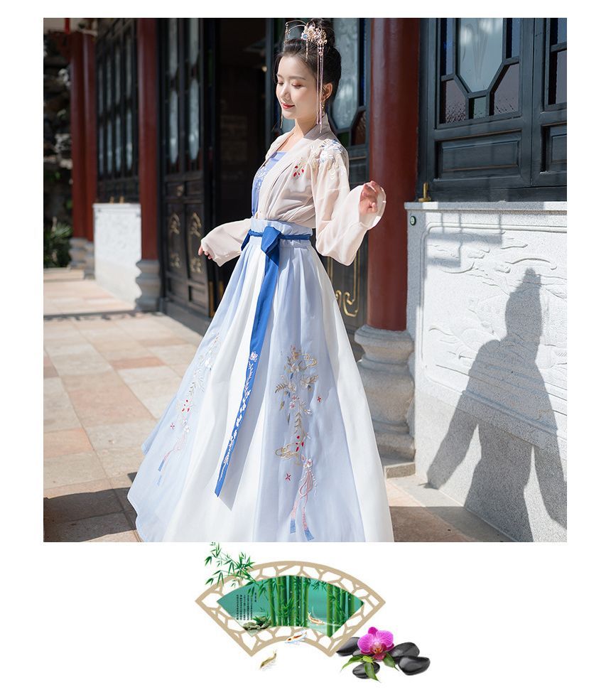 Traditional Chinese Set: Open Front Jacket + Camisole Top + Maxi Skirt SpreePicky