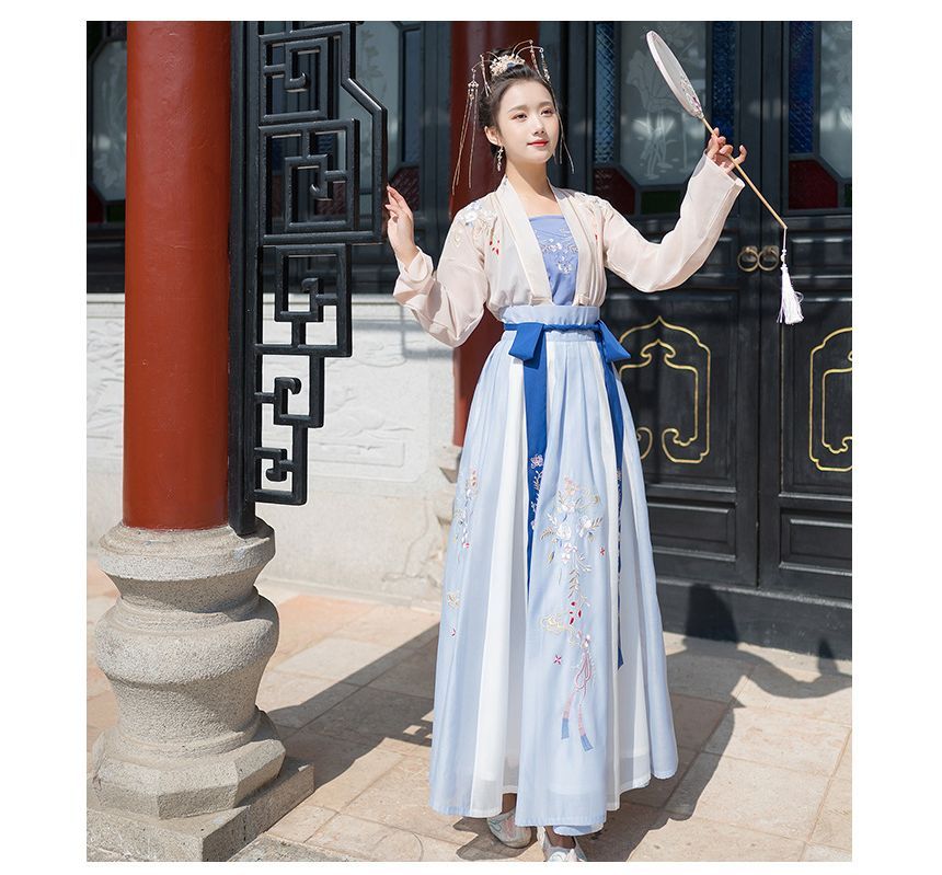 Traditional Chinese Set: Open Front Jacket + Camisole Top + Maxi Skirt SpreePicky