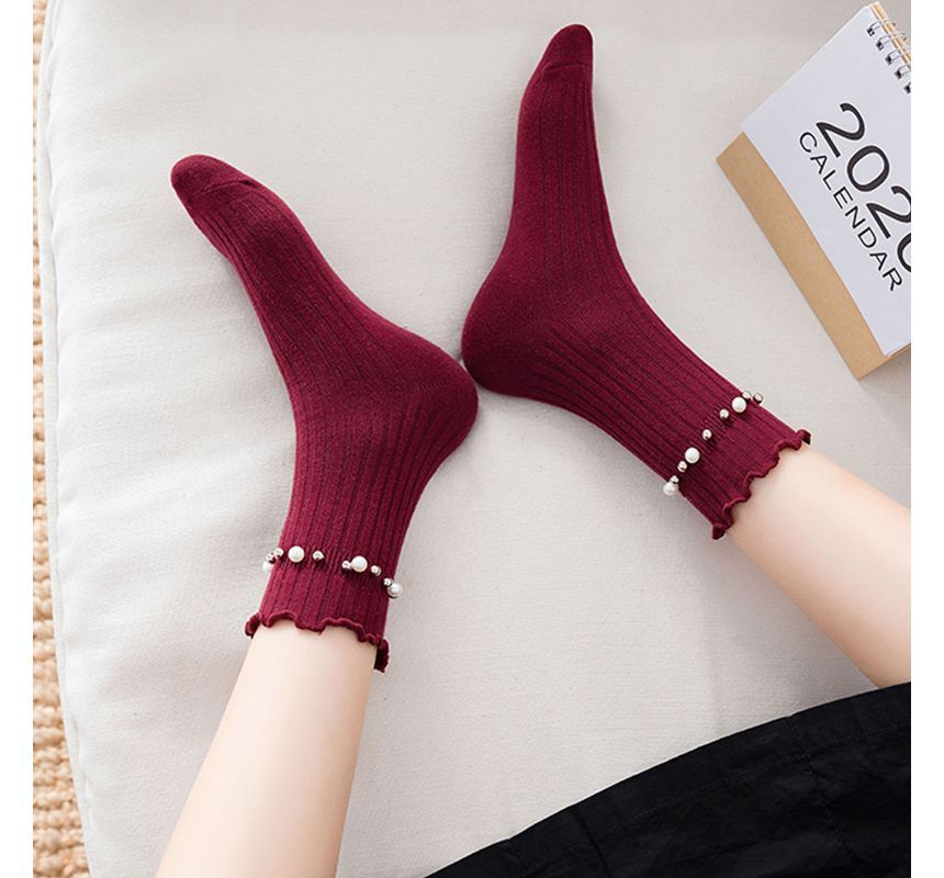 Plain Faux Pearl Beaded Short Socks SpreePicky